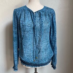 Michael Kors blue Printed Ruched Long Sleeve Blouse Size M Medium